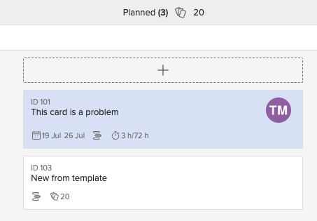 Each activity card in the KanBan can have resources and time attached to it