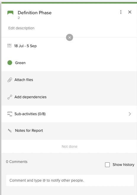 Image depicting customisable options for each task item in a project schedule Gantt chart, showcasing how fields can be tailored to fit specific project requirements.