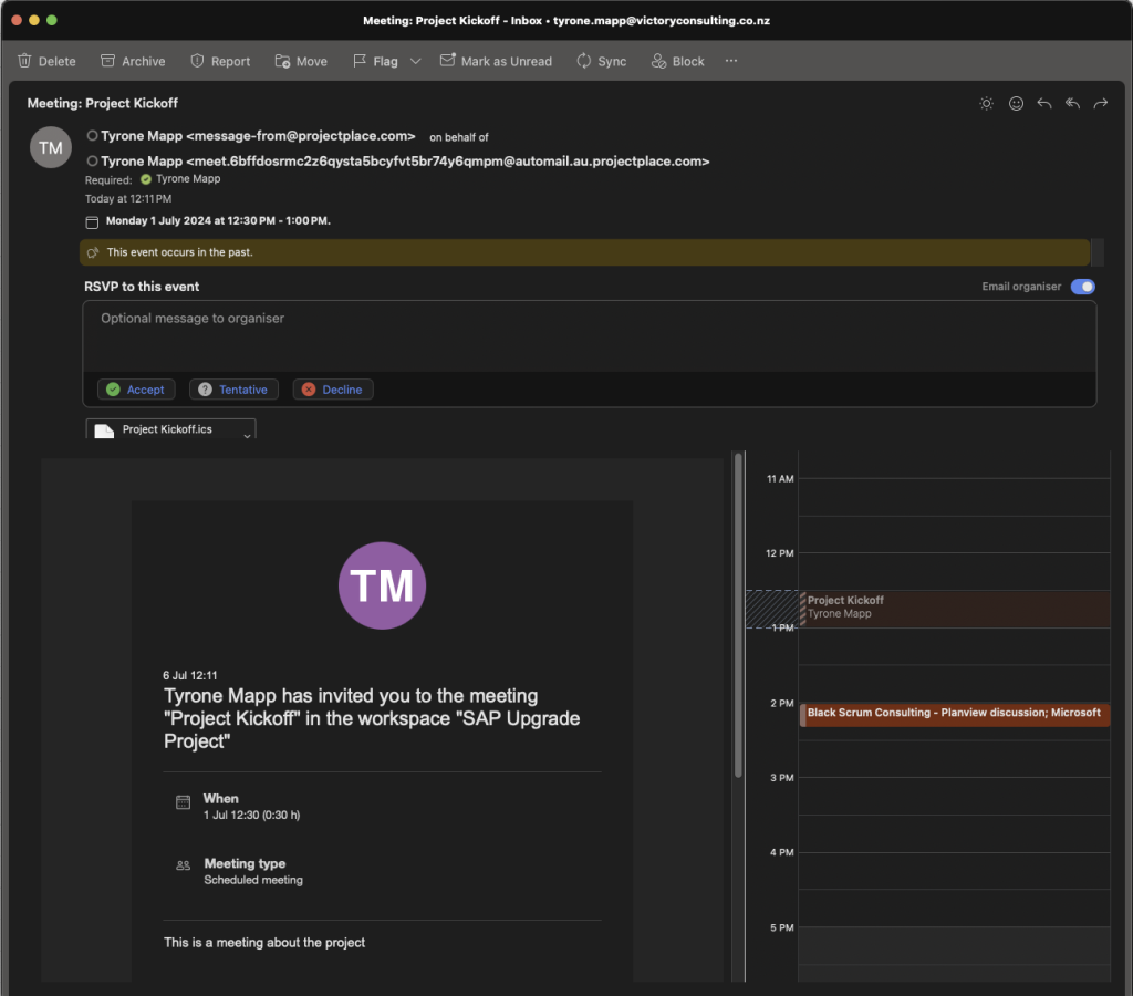Meeting invites from your Project Meeting Calendar sent straight to your outlook calendar