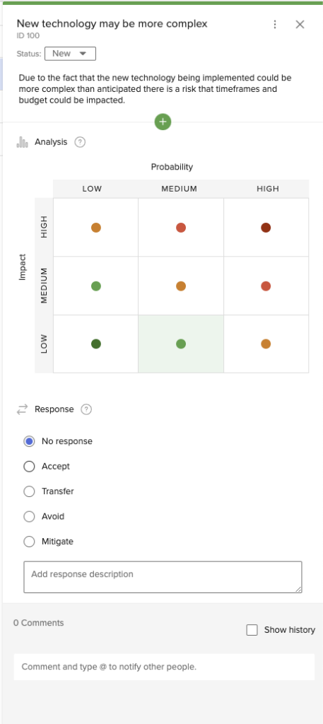 Edit Risks and Issues to manage them effectively including an easy colour chart for Risk management.