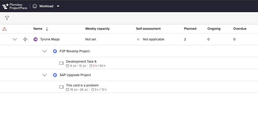 View the Planned capacity of your team members across various Projects and Portfolios